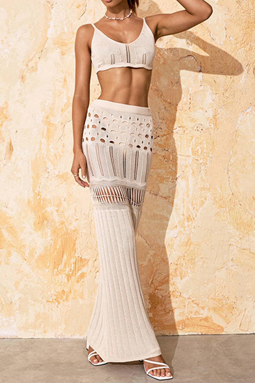 Knitted Openwork Set Crop top and Full Length Skirt.