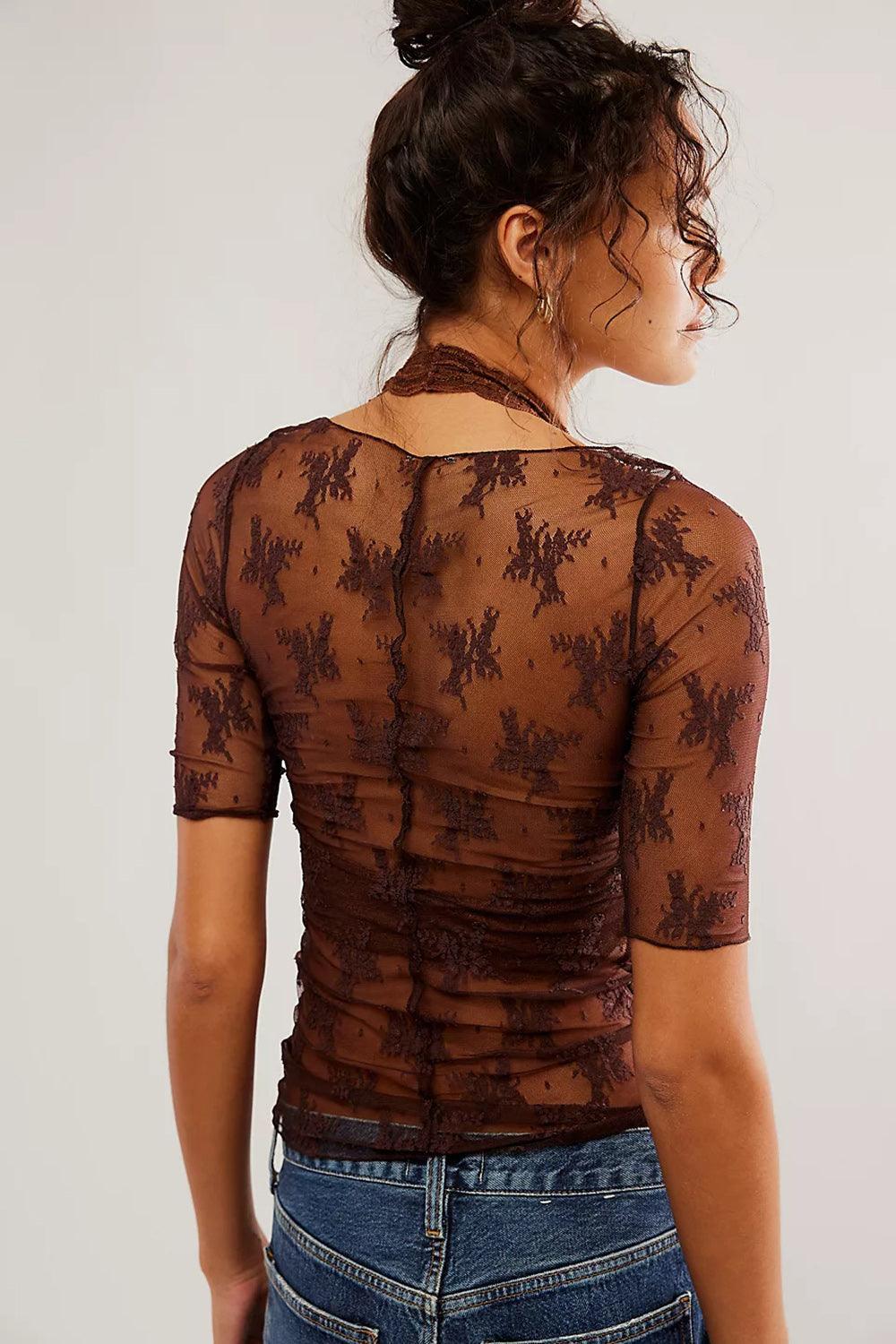 Lace Round Neck Half Sleeve Sheer Blouse - SHANKARA CHÉRIE