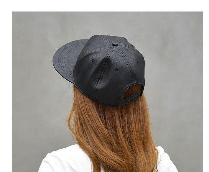 Black Leather Baseball Hat Adjustable snap back. Unisex 