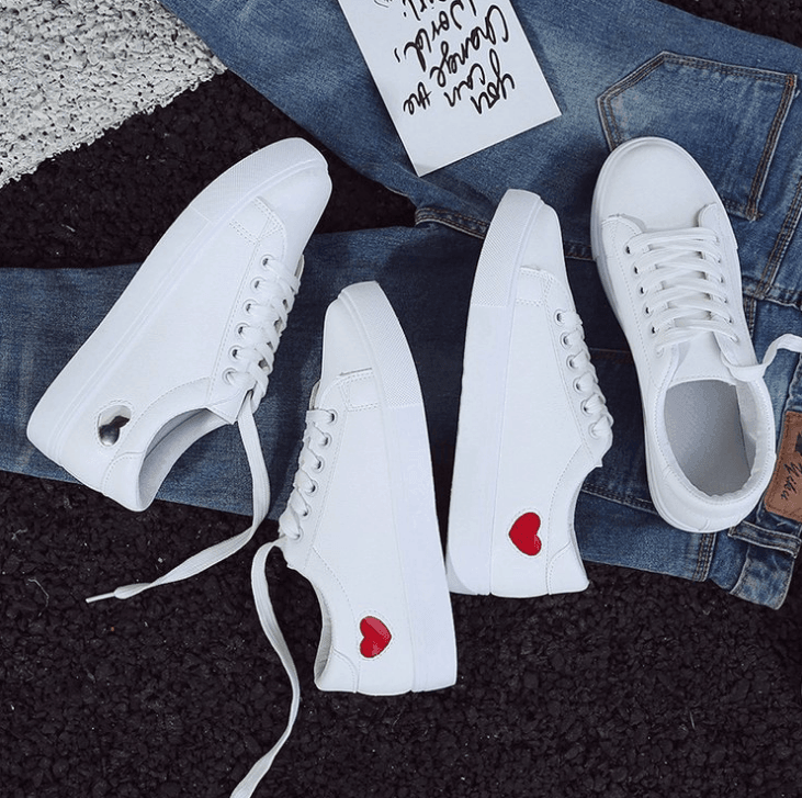 Leather Heart White Sneakers - SHANKARA CHÉRIE