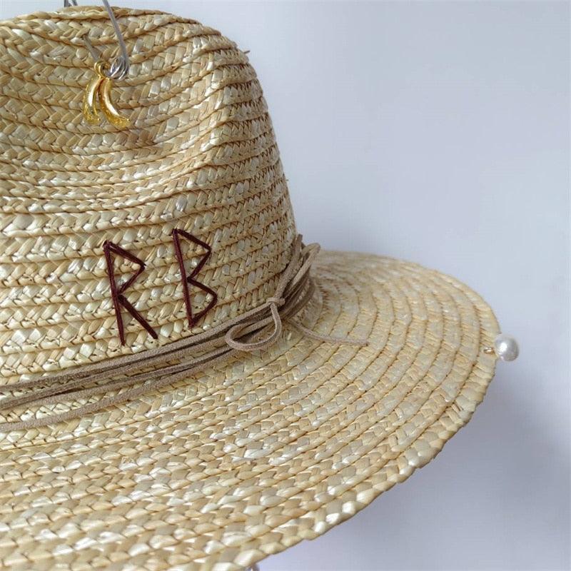 Punk Chain Straw Hat Pearl Chain DIY Jazz cap Sun Hat Letter Hat Beach Hat Men's and Women's Punk Hat Candy Color Sun - SHANKARA CHÉRIE