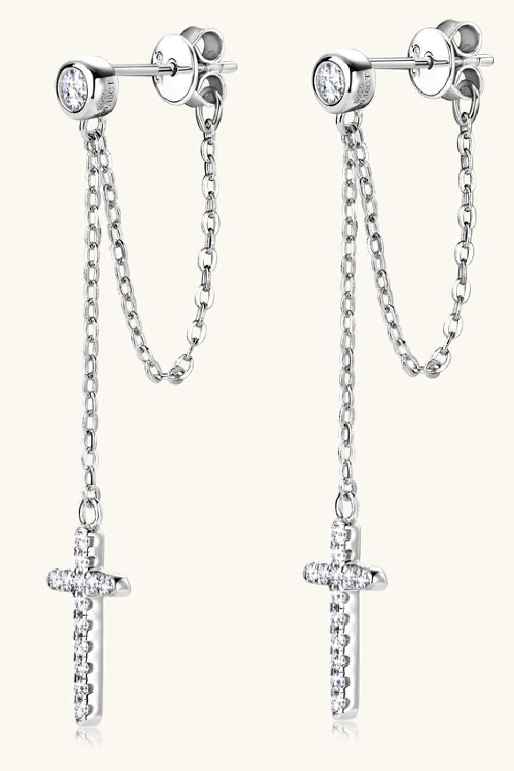 Moissanite 925 Sterling Silver Cross Earrings - SHANKARA CHÉRIE