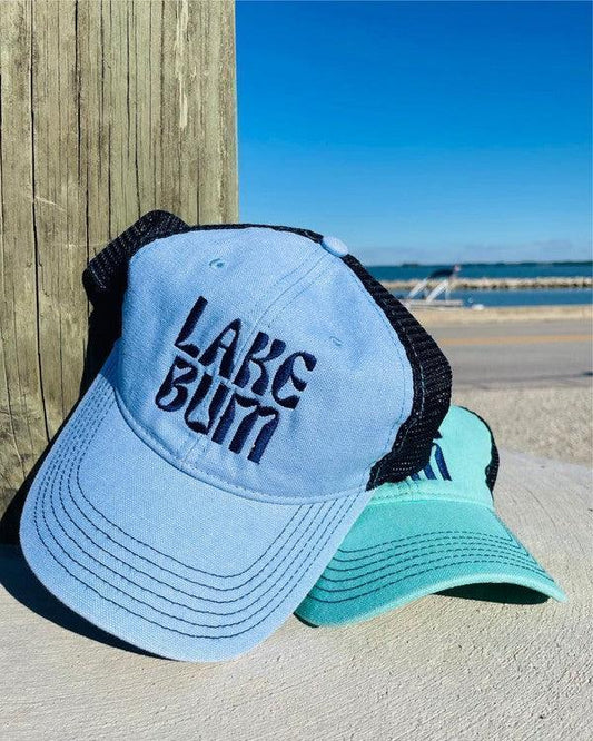 New Logo Curvy Lake Bum Embroidered Trucker Hat.
