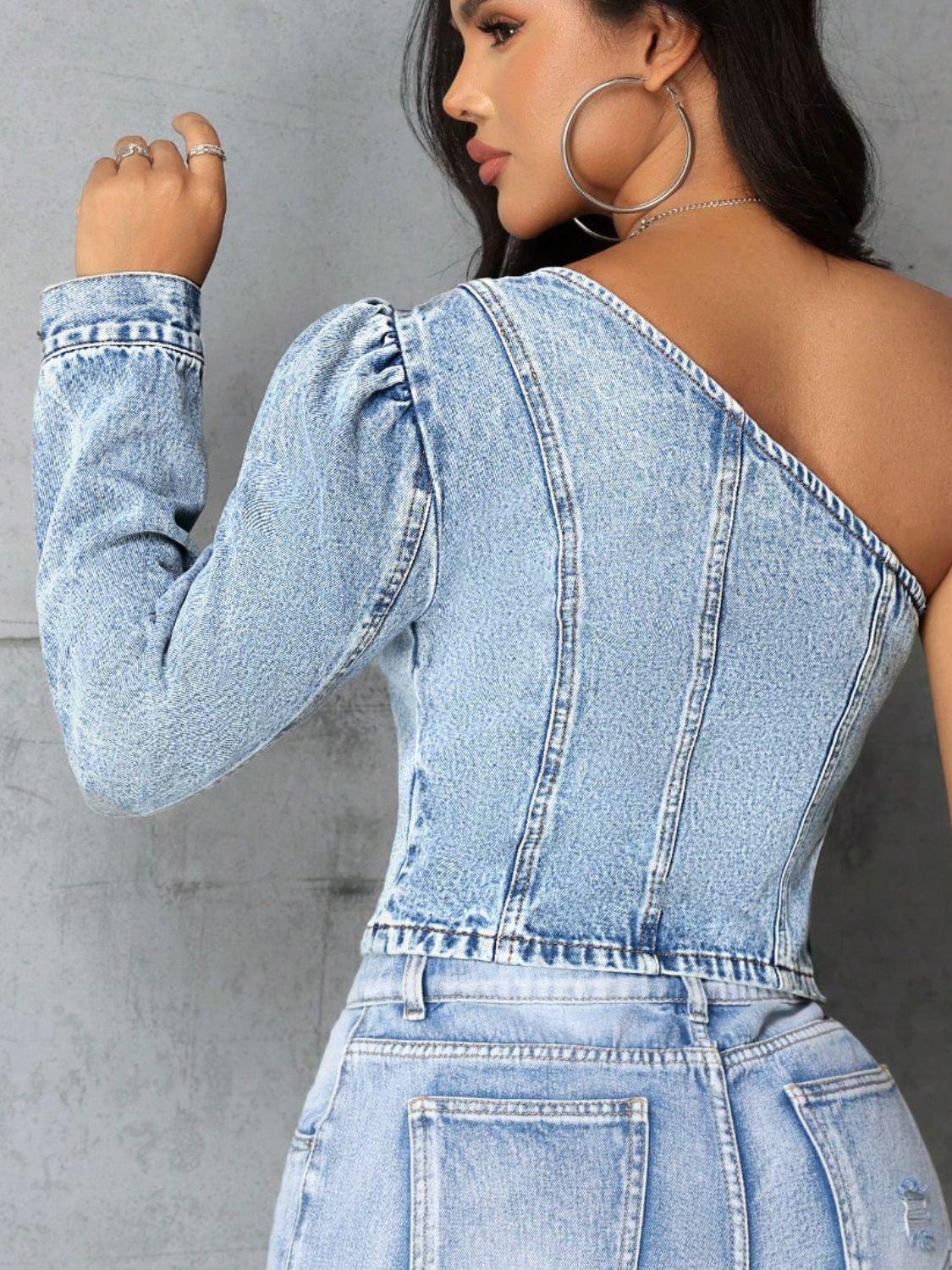 One Shoulder Long Sleeve Denim Top - SHANKARA CHÉRIE