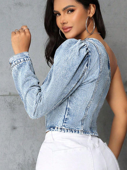 One Shoulder Long Sleeve Denim Top - SHANKARA CHÉRIE