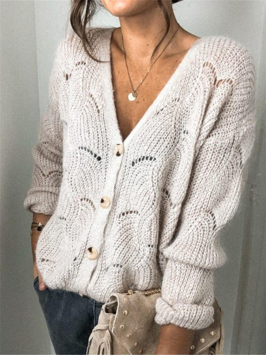 Openwork Button Up Long Sleeve Cardigan - SHANKARA CHÉRIE