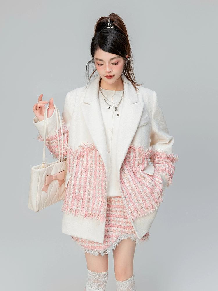 Patchwork Wool Long Coat Jacket.