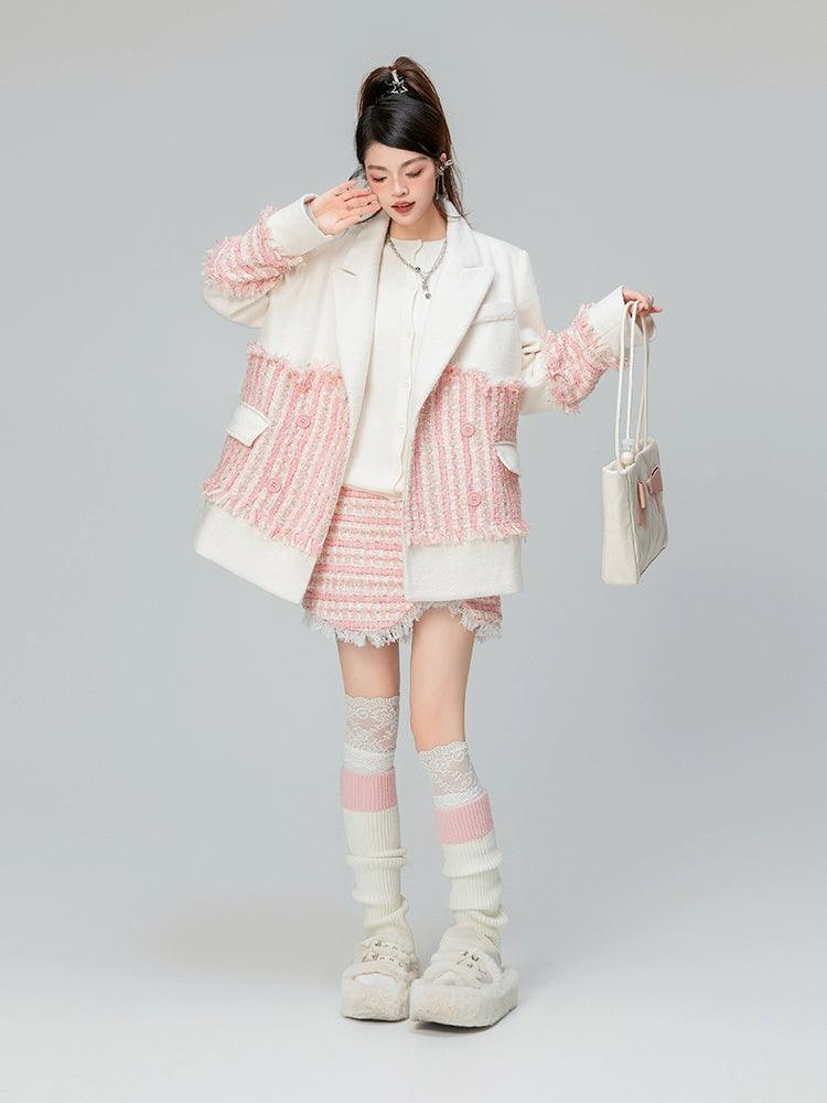 Patchwork Wool Long Coat Jacket.