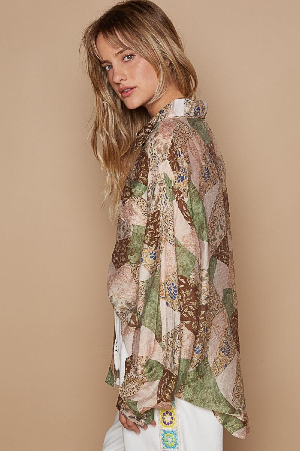 POL Button-Down Long Sleeve Printed Shirt - SHANKARA CHÉRIE