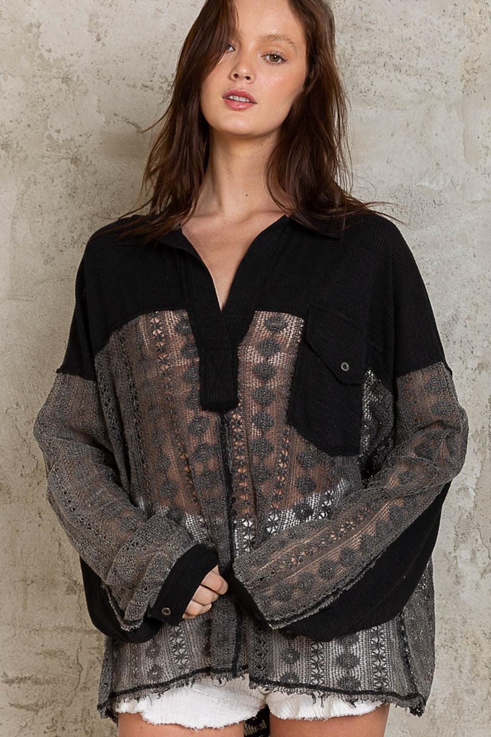 POL Johnny Collar Long Sleeve Lace Blouse - SHANKARA CHÉRIE