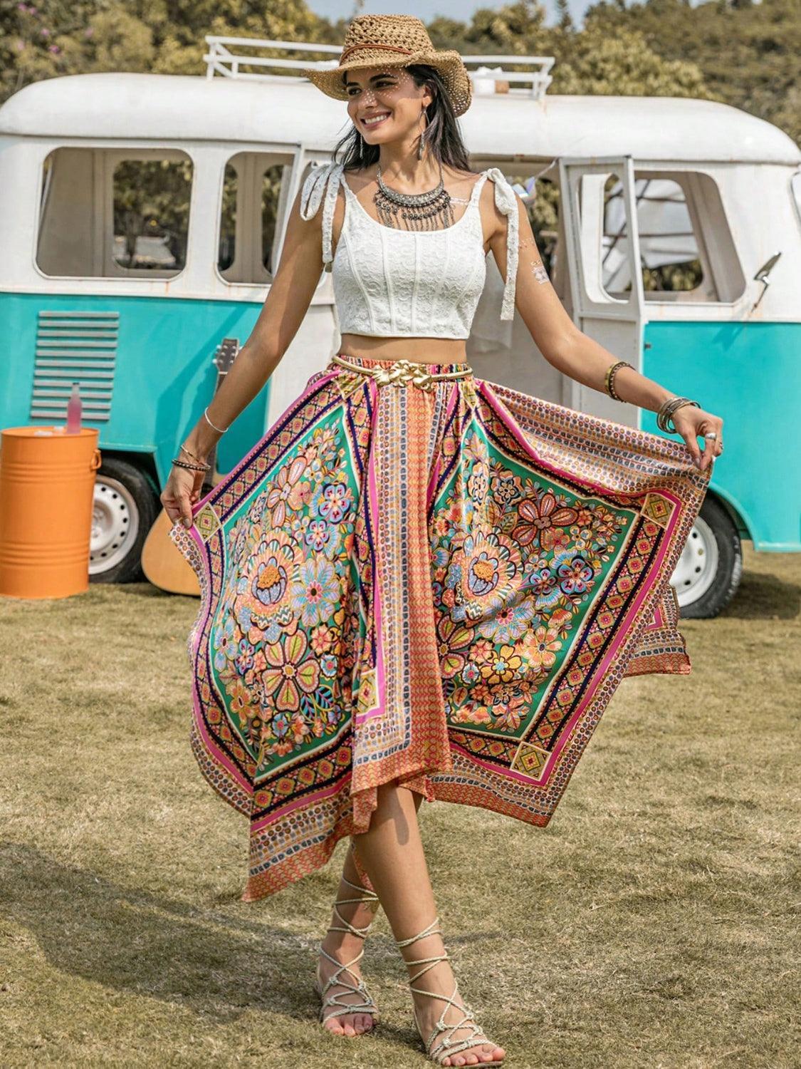 Printed High Waist Handkerchief Hem Skirt - SHANKARA CHÉRIE