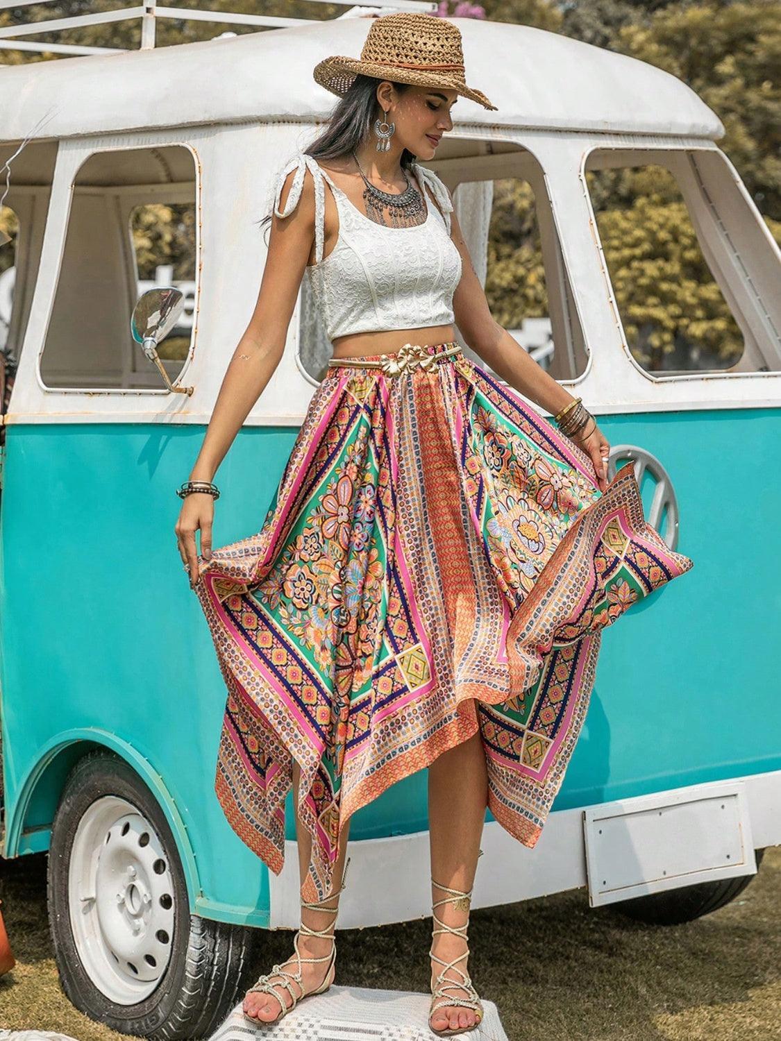 Printed High Waist Handkerchief Hem Skirt - SHANKARA CHÉRIE