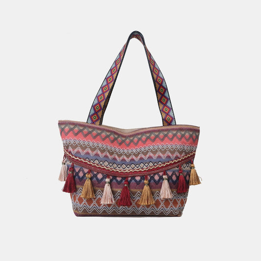 Printed Tassel Detail Tote Bag - SHANKARA CHÉRIE