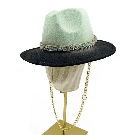 Punk Ombre Green to Black Fedora Embellished Hat.