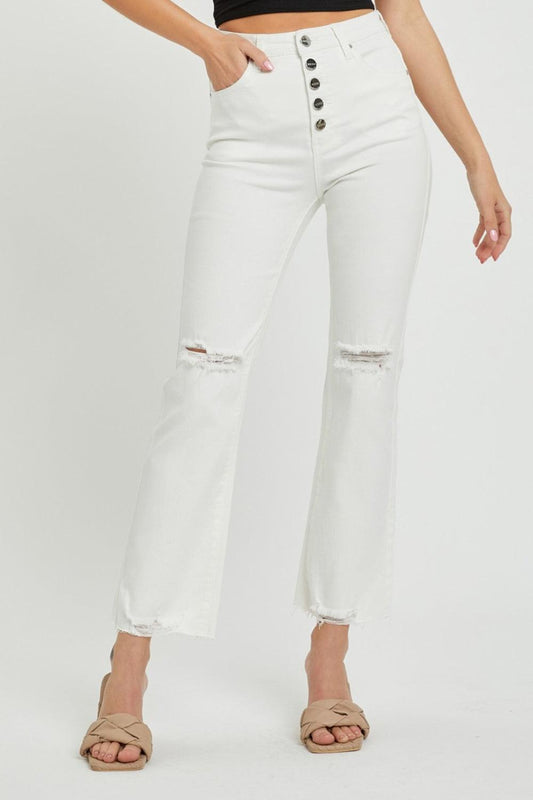 RISEN  Full Size High Rise Button Fly Straight Ankle Jeans.