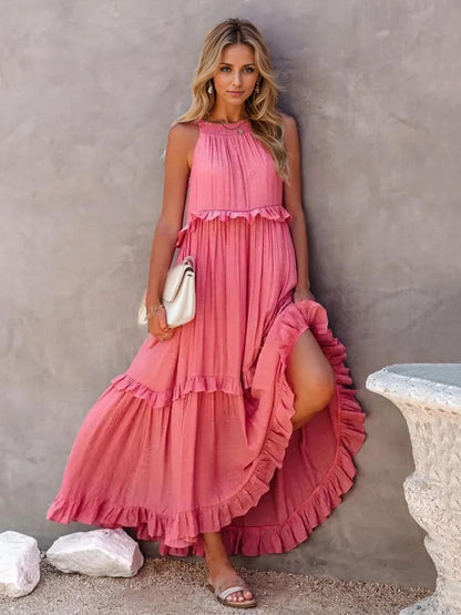 Ruffled Sleeveless Tiered Maxi Dress with Pockets - SHANKARA CHÉRIE