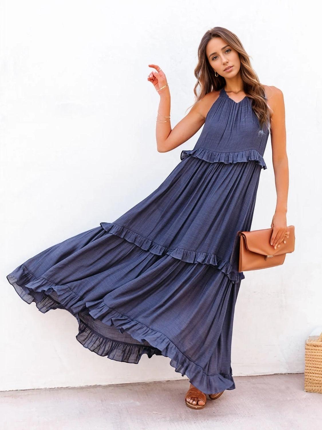 Ruffled Sleeveless Tiered Maxi Dress with Pockets - SHANKARA CHÉRIE