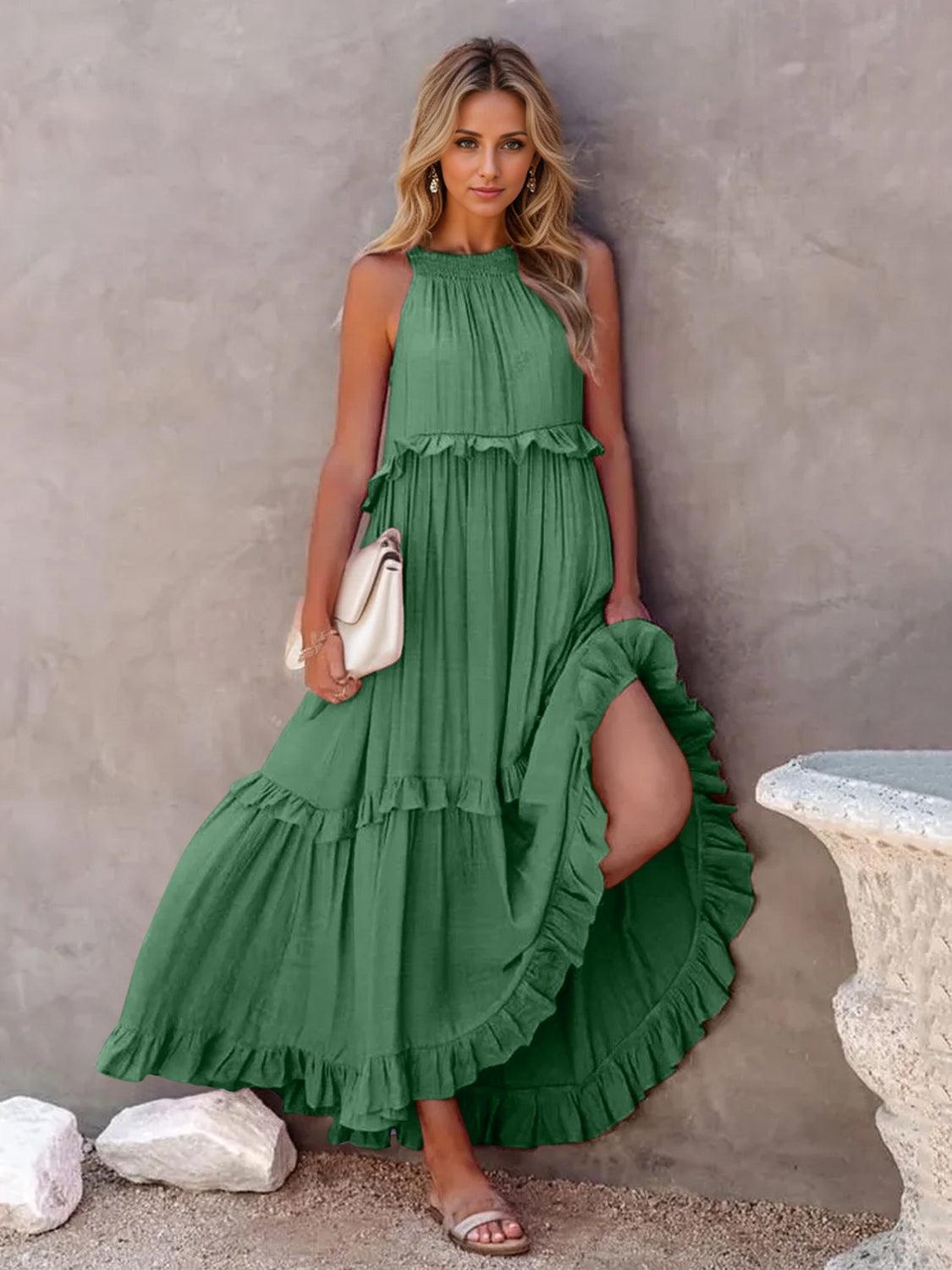 Ruffled Sleeveless Tiered Maxi Dress with Pockets - SHANKARA CHÉRIE