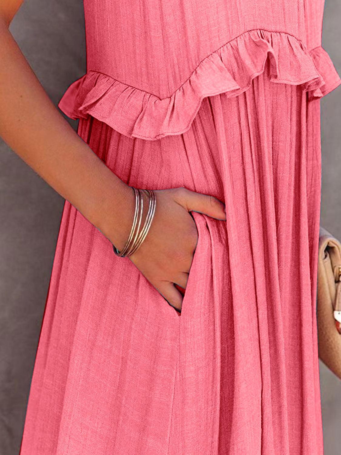 Ruffled Sleeveless Tiered Maxi Dress with Pockets - SHANKARA CHÉRIE