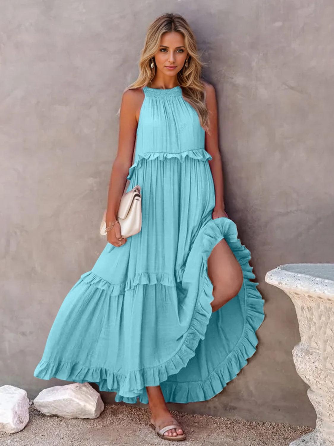 Ruffled Sleeveless Tiered Maxi Dress with Pockets - SHANKARA CHÉRIE