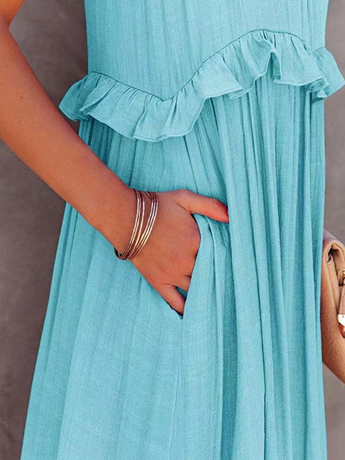 Ruffled Sleeveless Tiered Maxi Dress with Pockets - SHANKARA CHÉRIE