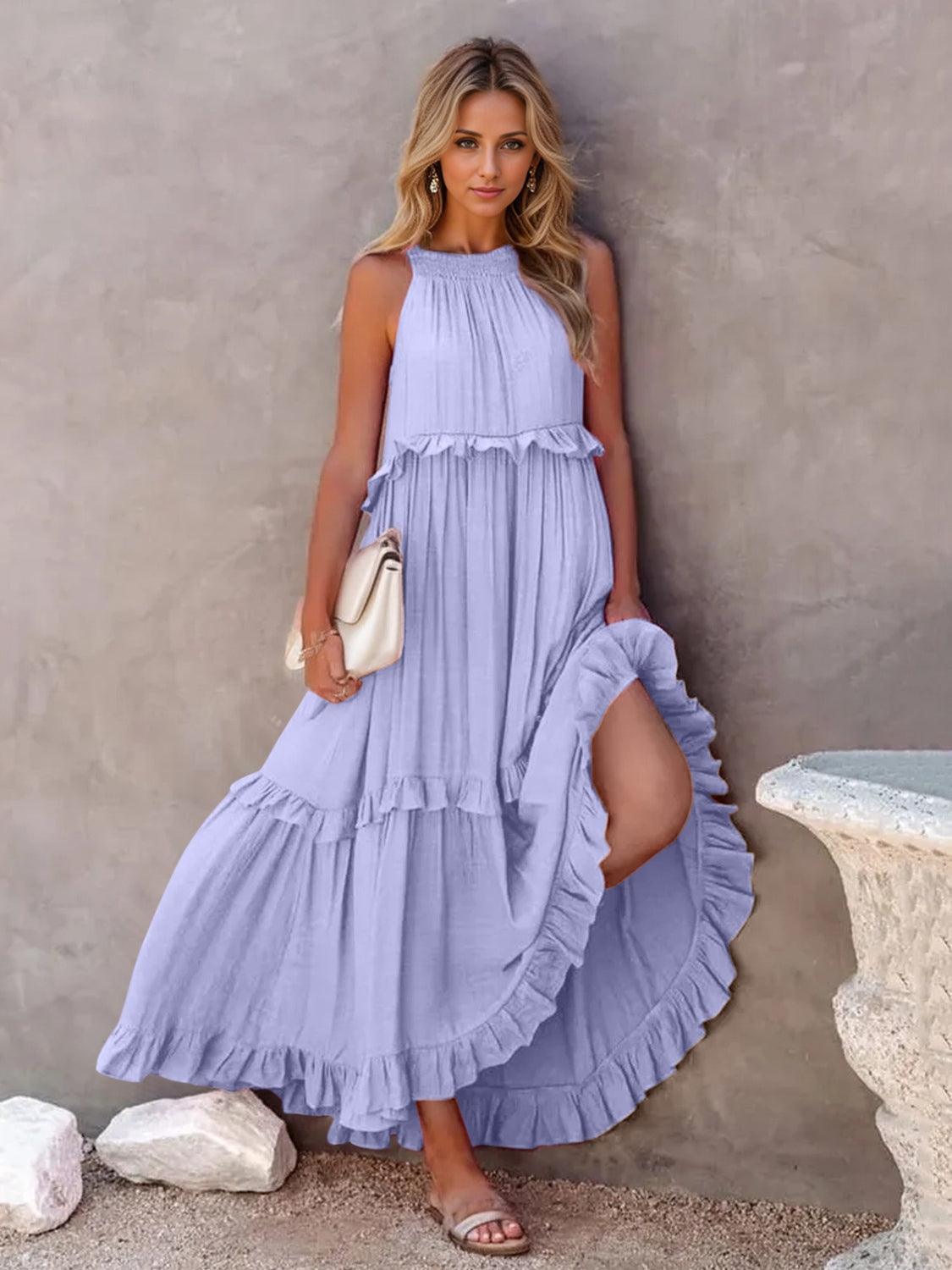 Ruffled Sleeveless Tiered Maxi Dress with Pockets - SHANKARA CHÉRIE