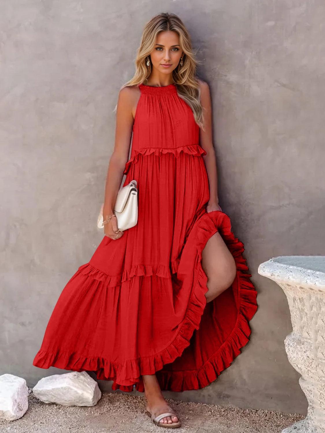 Ruffled Sleeveless Tiered Maxi Dress with Pockets - SHANKARA CHÉRIE