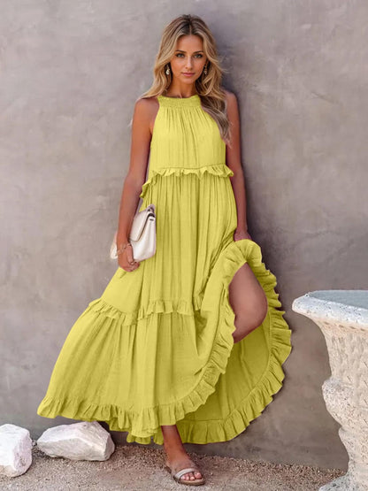 Ruffled Sleeveless Tiered Maxi Dress with Pockets - SHANKARA CHÉRIE