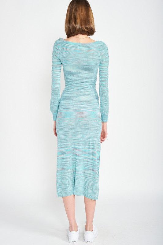 SCOOP NECK SWEATER MIDI DRESS.
