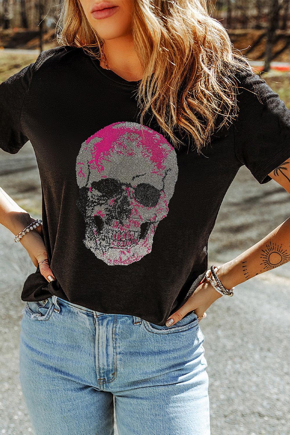 Skull Round Neck Short Sleeve T-Shirt - SHANKARA CHÉRIE