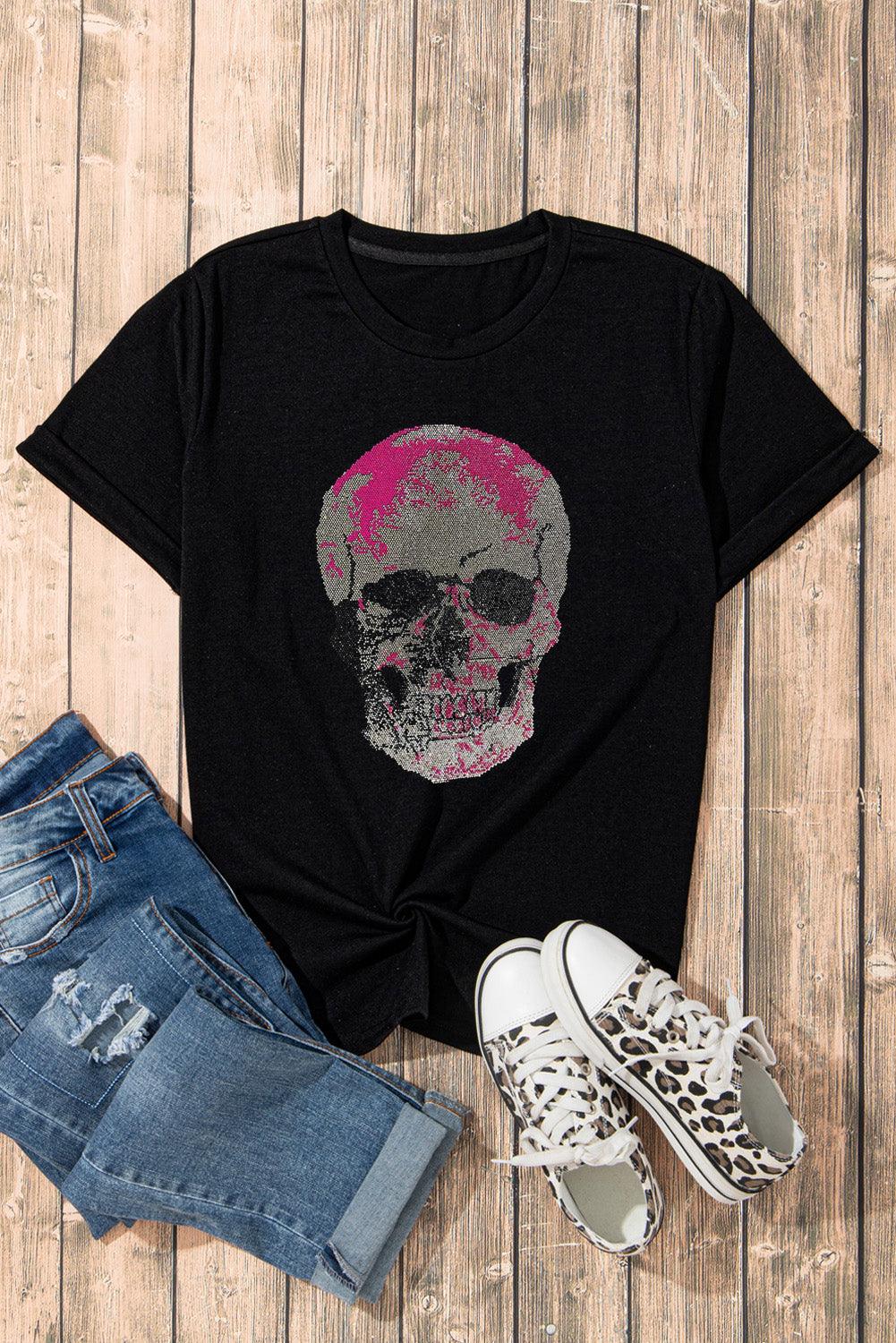 Skull Round Neck Short Sleeve T-Shirt - SHANKARA CHÉRIE