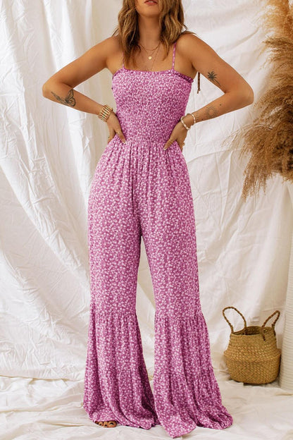 Smocked Printed Wide Strap Jumpsuit - SHANKARA CHÉRIE