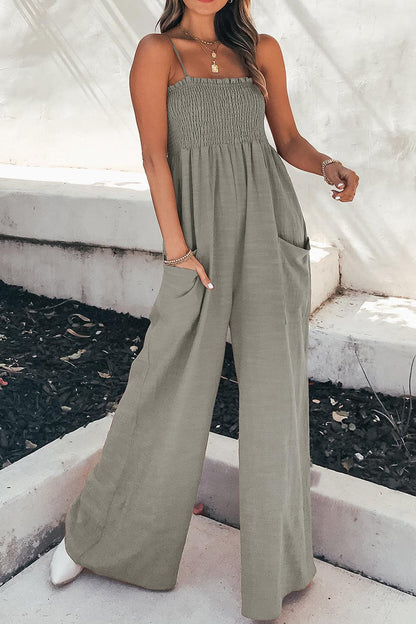 Smocked Spaghetti Strap Wide Leg Jumpsuit - SHANKARA CHÉRIE