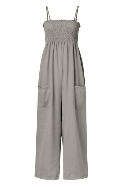 Smocked Spaghetti Strap Wide Leg Jumpsuit - SHANKARA CHÉRIE