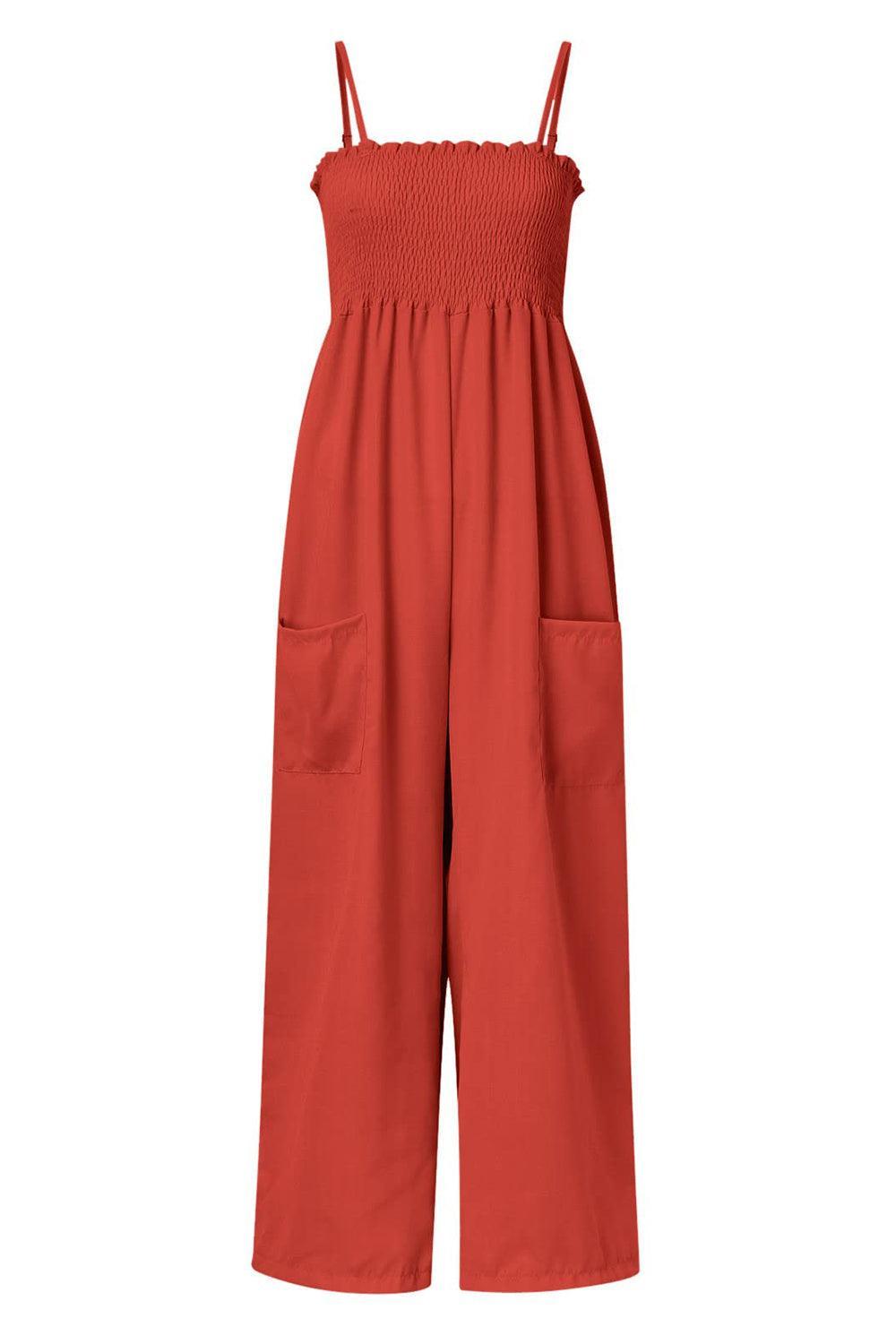 Smocked Spaghetti Strap Wide Leg Jumpsuit - SHANKARA CHÉRIE