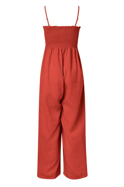 Smocked Spaghetti Strap Wide Leg Jumpsuit - SHANKARA CHÉRIE