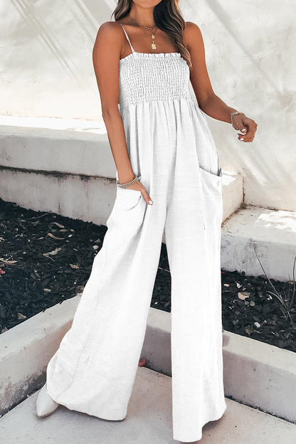 Smocked Spaghetti Strap Wide Leg Jumpsuit - SHANKARA CHÉRIE