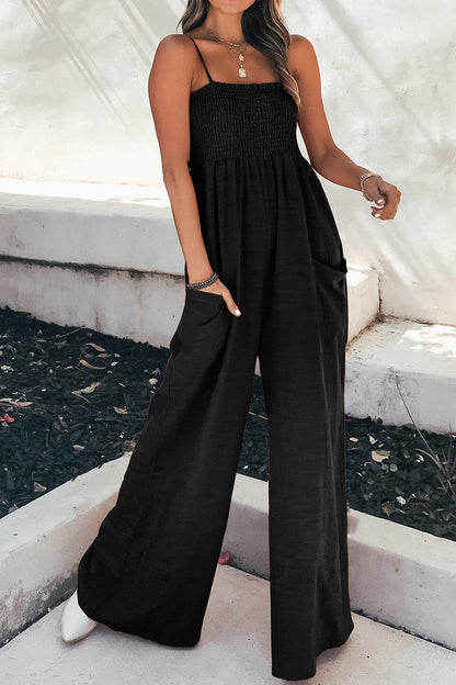 Smocked Spaghetti Strap Wide Leg Jumpsuit - SHANKARA CHÉRIE