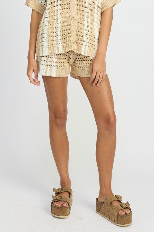 STRIPED CROCHET SHORTS.