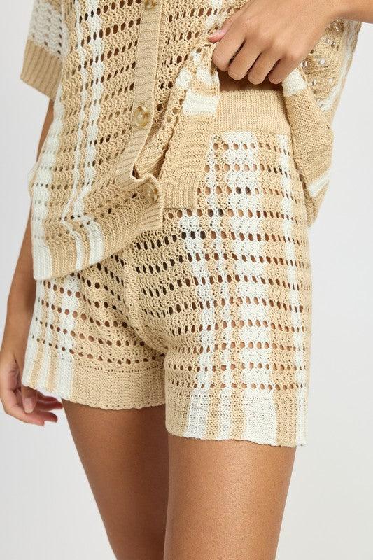 STRIPED CROCHET SHORTS.