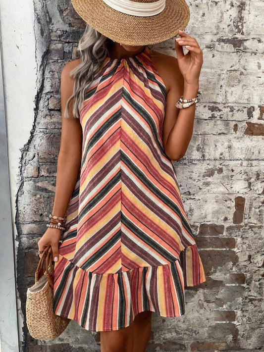 Striped Grecian Neck Dress - SHANKARA CHÉRIE