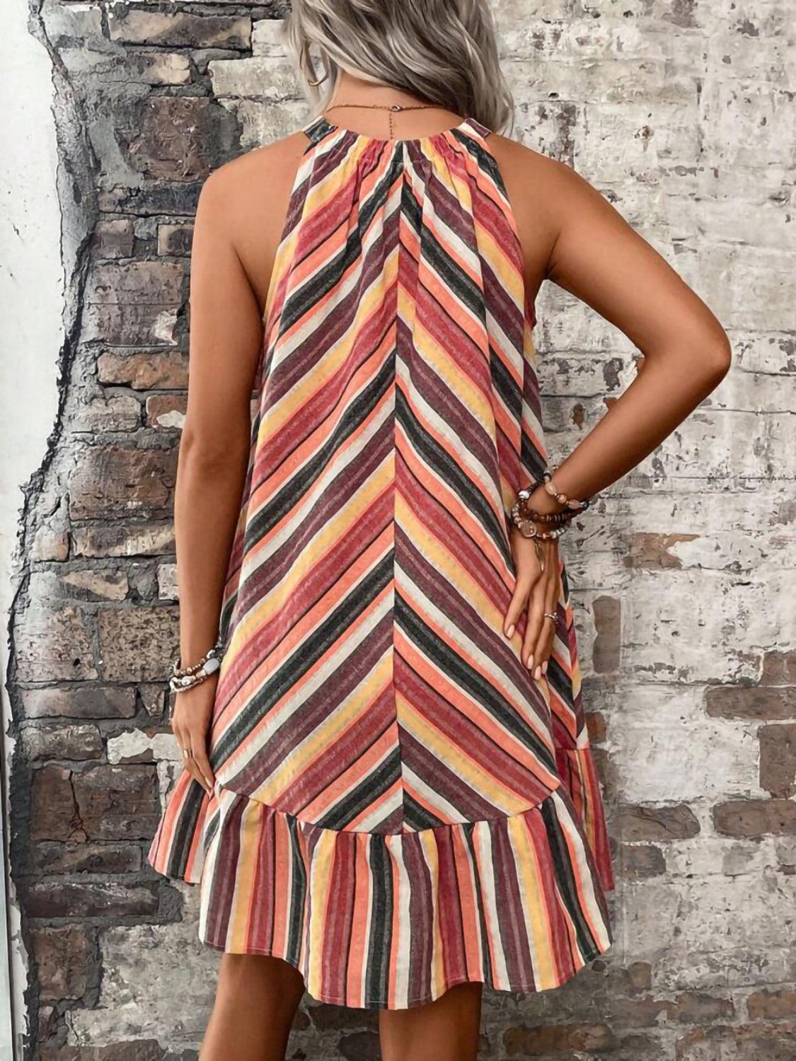 Striped Grecian Neck Dress - SHANKARA CHÉRIE