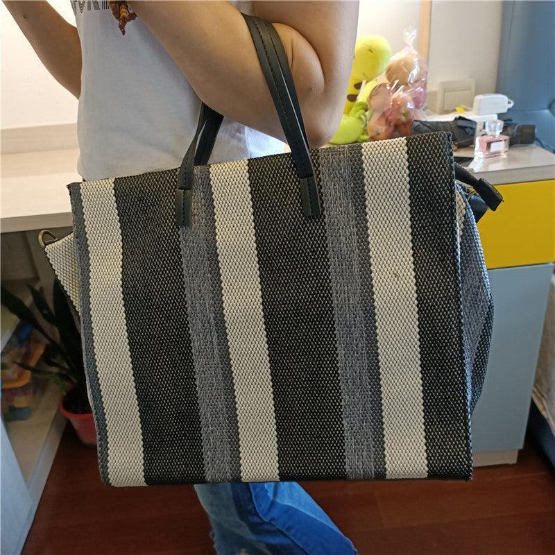 Striped Shoulder Canvas Bag.