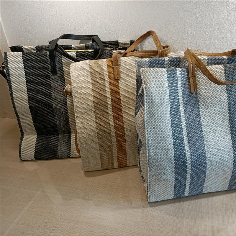Striped Shoulder Canvas Bag.