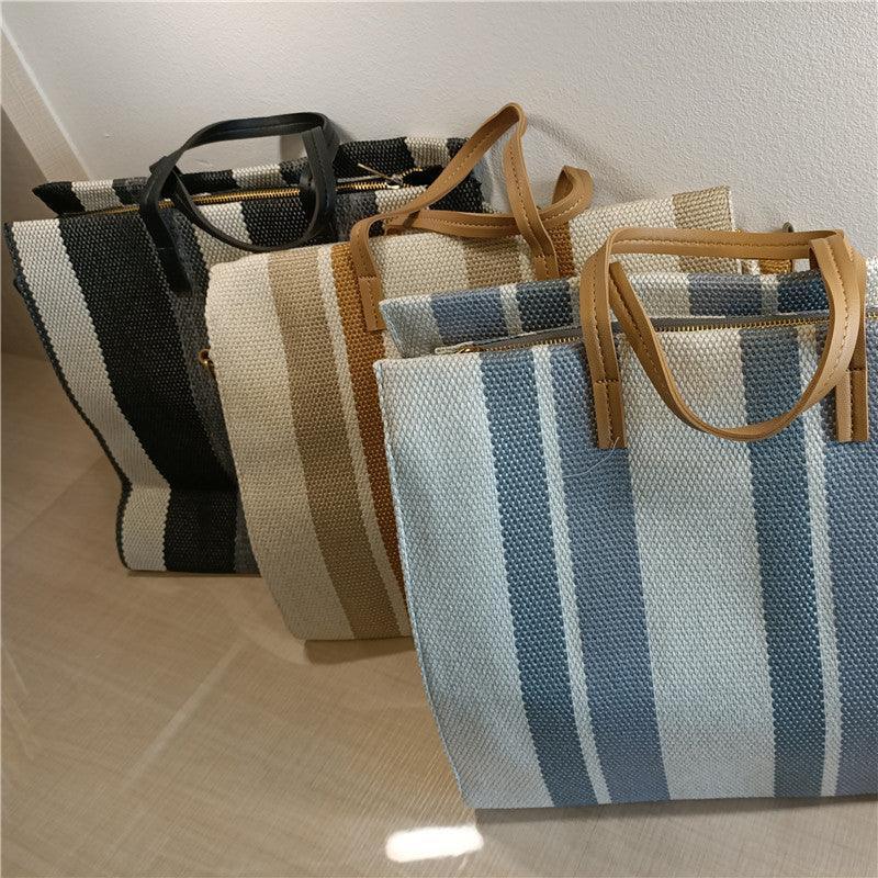 Striped Shoulder Canvas Bag.
