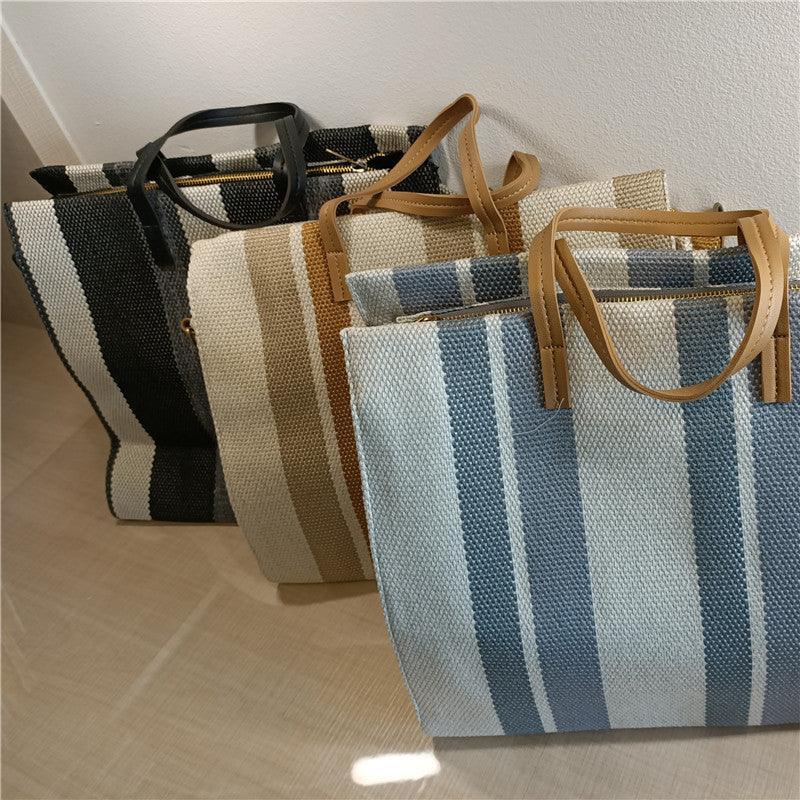 Striped Shoulder Canvas Bag - SHANKARA CHÉRIE