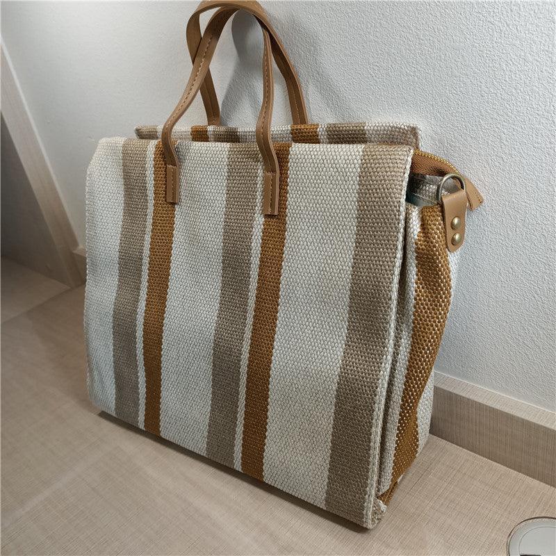 Striped Shoulder Canvas Bag.