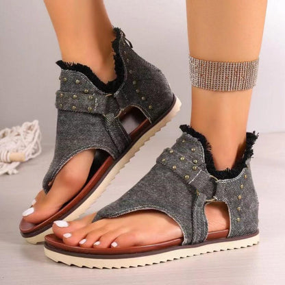 Studded Raw Hem Flat Sandals - SHANKARA CHÉRIE