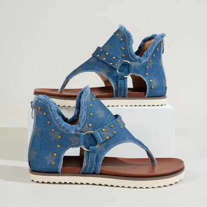 Studded Raw Hem Flat Sandals - SHANKARA CHÉRIE