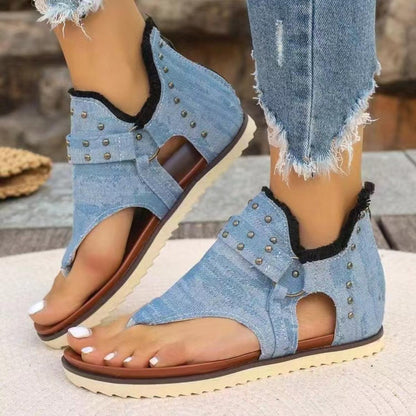 Studded Raw Hem Flat Sandals - SHANKARA CHÉRIE